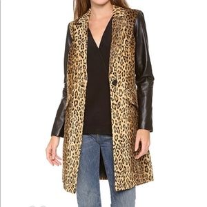 Milly Leather Sleeve Women's Coat, Leopard/Leather Sleeve, Size 6